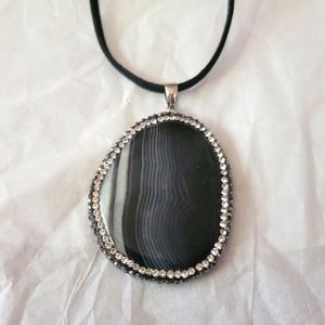 Agate on Cord necklace, bling on both sides